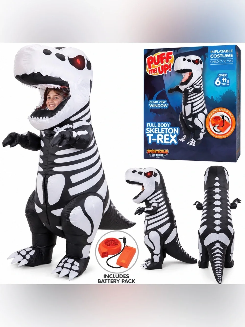 Spooktacular Creations Skeleton T-Rex Inflatable Halloween Costume Child 7-10